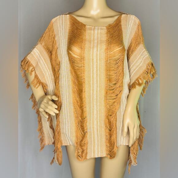 Boutique: New Golden Mexican Bohemian Tulum Top Shredded Organic Coverup Beach - Picture 1 of 4